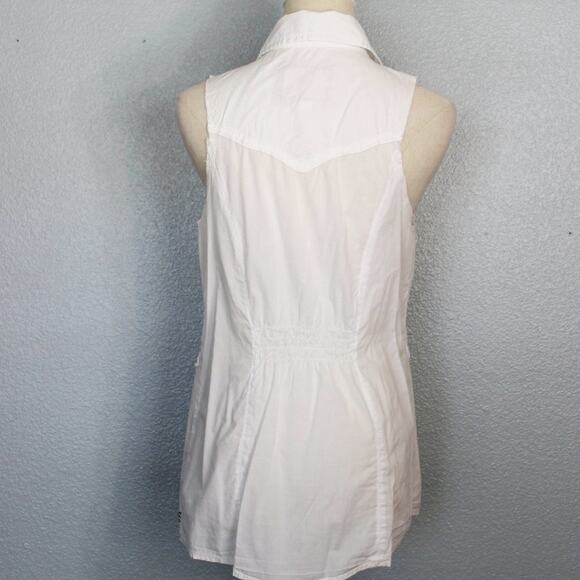 Guess Sleeveless Embellished Button Down Shirt Size L - Picture 6 of 10